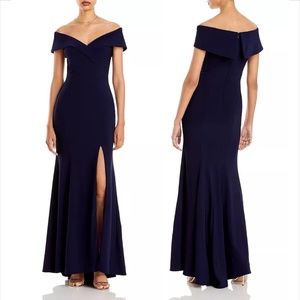 AQUA Off-the-Shoulder Gown - Navy